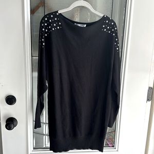 Black sweater with stud and rhinestone shoulder